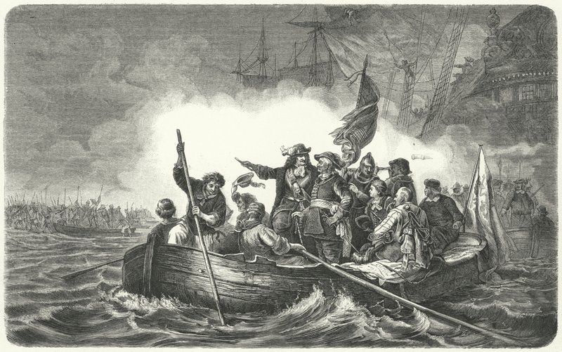 Exército de Frederick William, Eleitor de Brandenburgo, desembarque na ilha sueca de Ruegen de H. (after) Kretzschmer