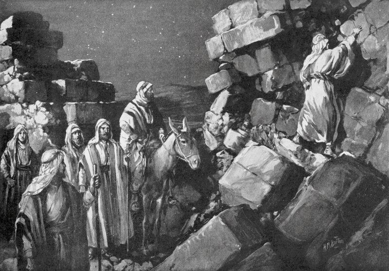 Neemias inspecciona as muralhas de Jerusalém, 444 a.C. (litografia) de H. M. (after) Burton