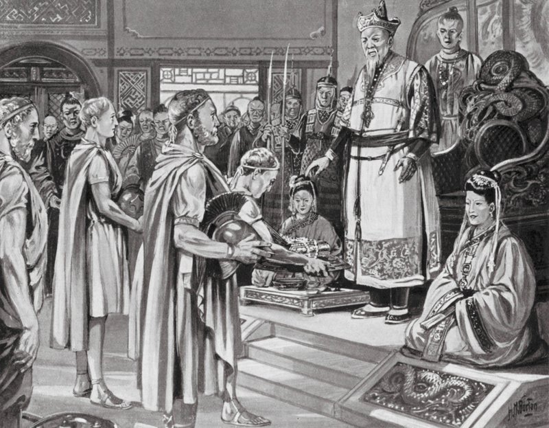 O imperador chinês recebe uma missão (litografia) de H. M. (after) Burton