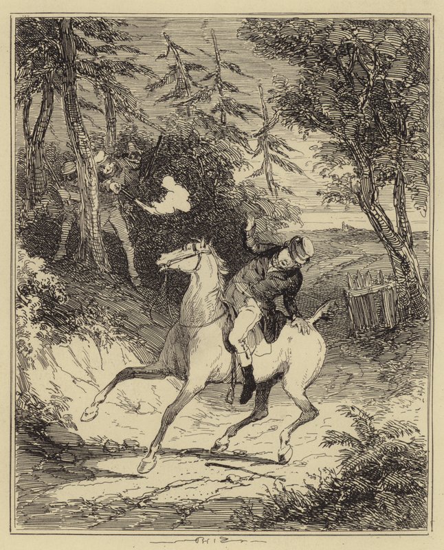 Os Luddites a disparar Mr Horsfall (gravura) de Hablot Knight (1815 92) (after) Browne