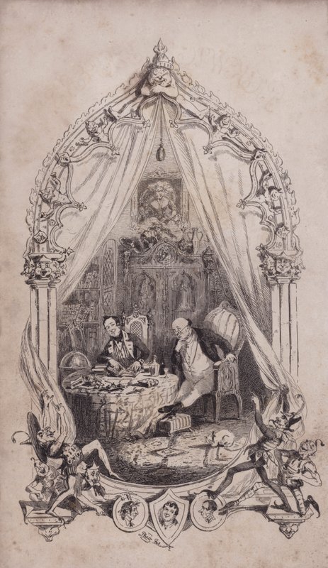Samuel Pickwick e Alfred Jingle, ilustração do romance de Charles Dickens The Pickwick Papers (gravura) de after Hablot Knight Browne