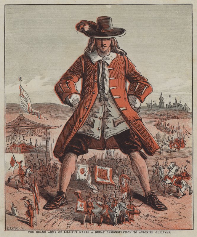 O Grande Exército de Lilliput faz uma grande demonstração para surpreender o Gulliver (cor litho) de after Hablot Knight Browne