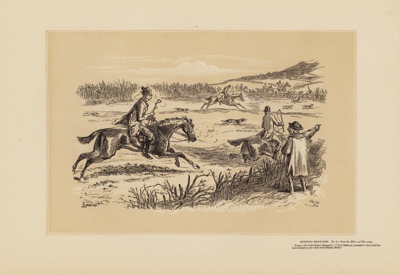 Esboços de caça, n.º 6, Sobre as colinas e longe (gravura) de Hablot Knight (1815 92) Browne