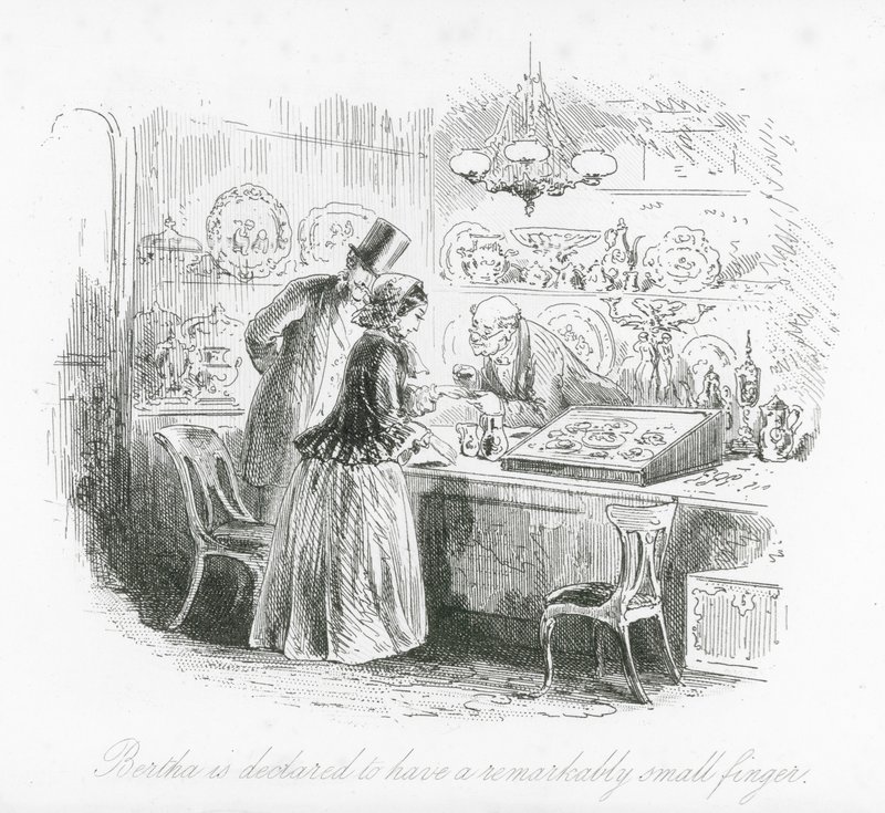 Ruas de Londres: Bertha é declarada como tendo um dedo extraordinariamente pequeno (gravura) de Hablot Knight (1815 92) Browne