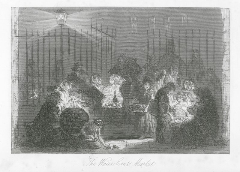 Ruas de Londres: O mercado de agriões (gravura) de Hablot Knight (1815 92) Browne