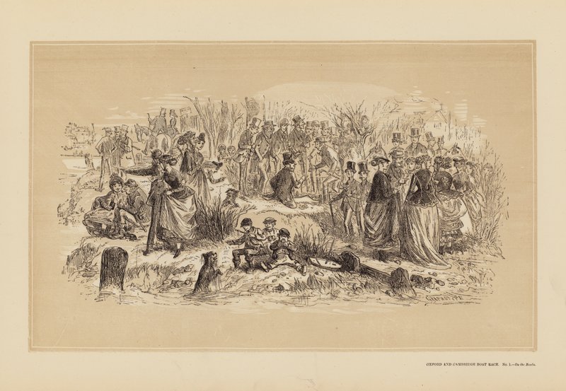 Corrida de barcos de Oxford e Cambridge, n.º 1, Nas margens (gravura) de Hablot Knight (1815 92) Browne