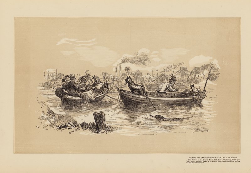 Corrida de barcos de Oxford e Cambridge, n.º 2, No rio (gravura) de Hablot Knight (1815 92) Browne
