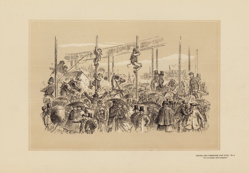 Corrida de barcos de Oxford e Cambridge, n.º 3, Na ponte (gravura) de Hablot Knight (1815 92) Browne