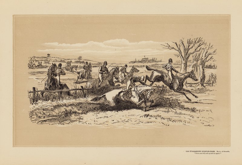Tumbletown Steeple-Chase, nº 5, A Scramble (gravura) de Hablot Knight (1815 92) Browne