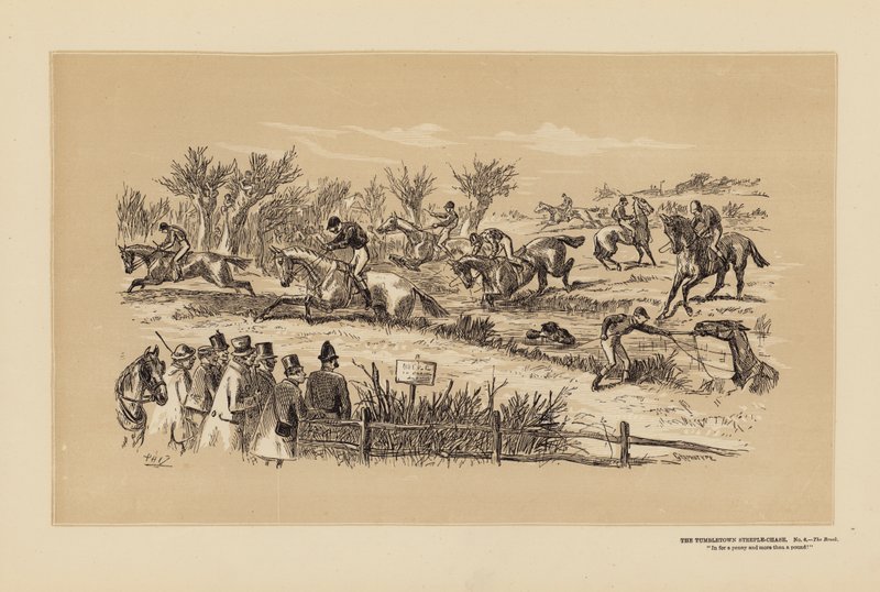 Tumbletown Steeple-Chase, n.o 6, The Brook (gravura) de Hablot Knight (1815 92) Browne