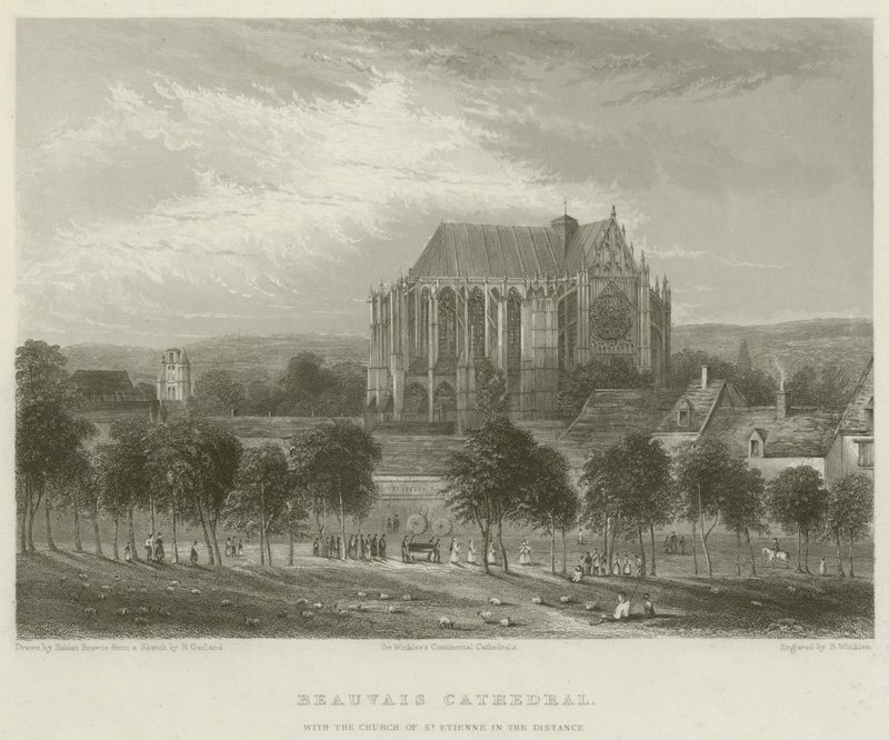 Catedral de Beauvais, com a Igreja de St Etienne à distância de Hablot Knight Browne