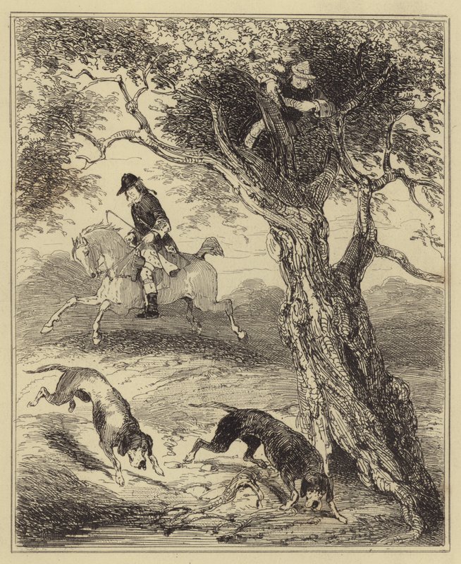 Dick Turpin caçado por cães de sangue de Hablot Knight Browne