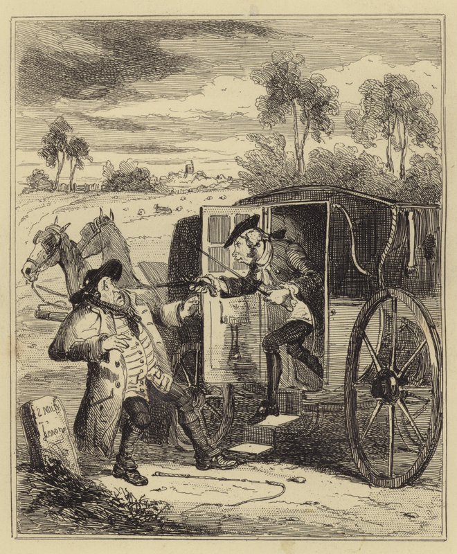 John Smith roubando um cocheiro de Hackney de Hablot Knight Browne