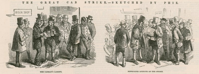 A grande greve do táxi - esboços por Phiz de Hablot Knight Browne