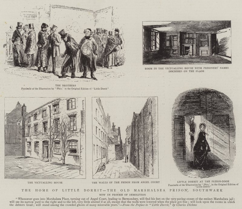 O lar de Little Dorrit, a antiga prisão de Marshalsea, Southwark de Hablot Knight Browne