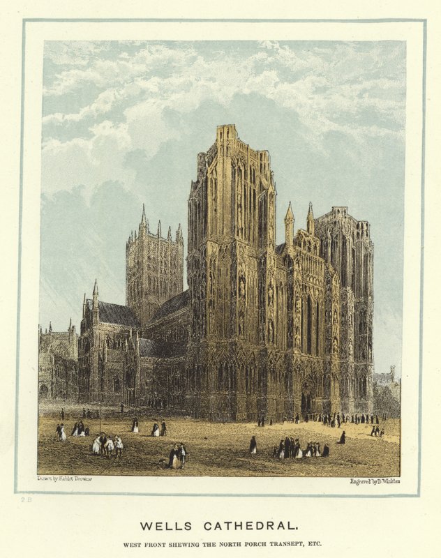 Wells Cathedral, frente oeste mostrando o transepto norte varanda, etc de Hablot Knight Browne
