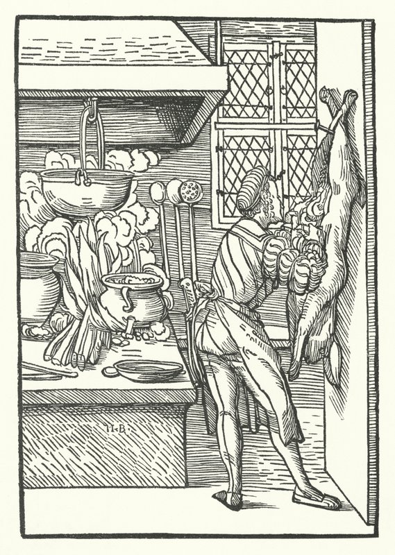 Um cozinheiro que mata uma lebre (gravação) de Hans (after) Burgkmair