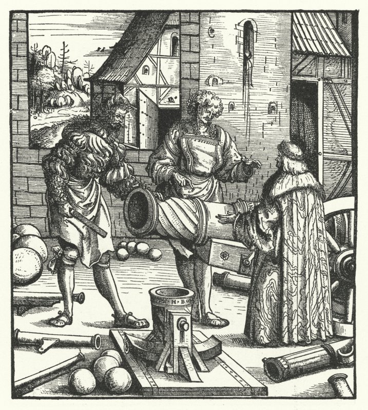 Archduke Maximilian of Austria consultando armeiro (gravura) de Hans (after) Burgkmair