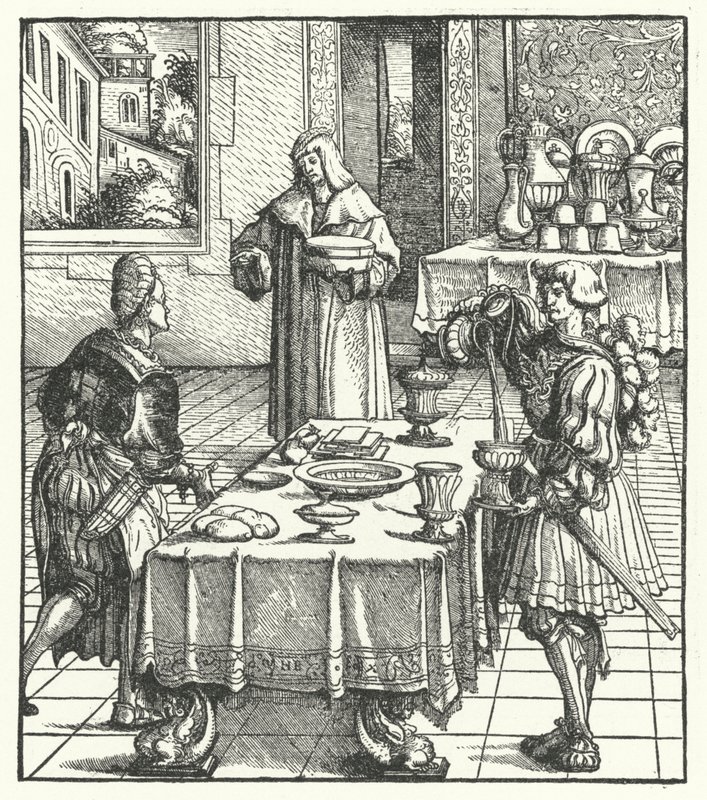 Arquiduque Maximiliano da Áustria aprendendo as artes culinárias (gravura) de Hans (after) Burgkmair
