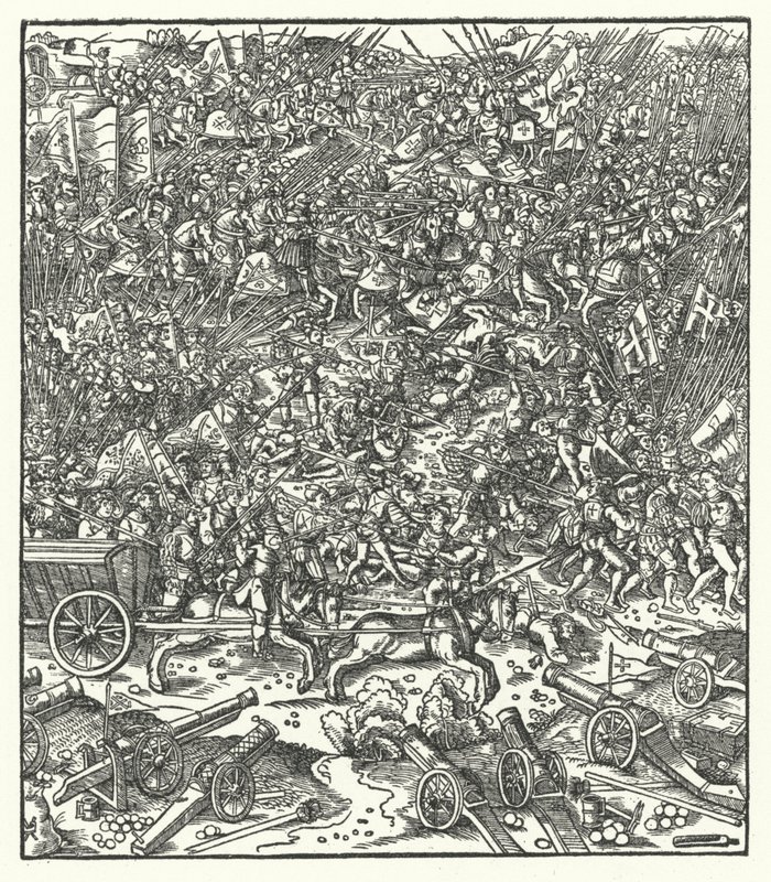 Batalha de Guinegate, França, 7 de Agosto de 1479 (gravura) de Hans (after) Burgkmair