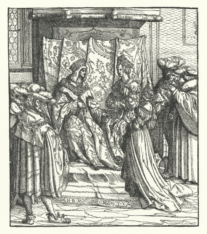Eleanor de Portugal a receber a proposta de casamento de Frederico da Áustria, Rei dos Romanos (gravura) de Hans (after) Burgkmair