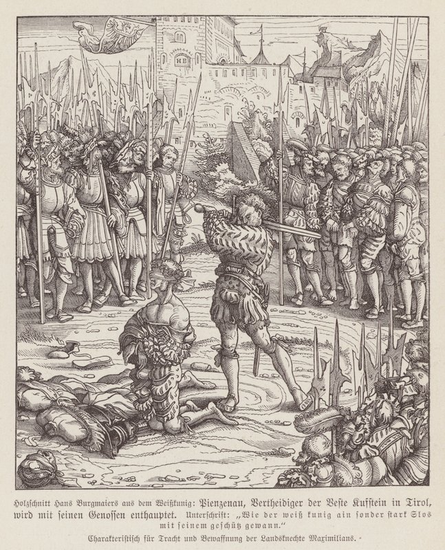Execução do Guardião de Kufstein, Tirol (xilogravura) de Hans (after) Burgkmair