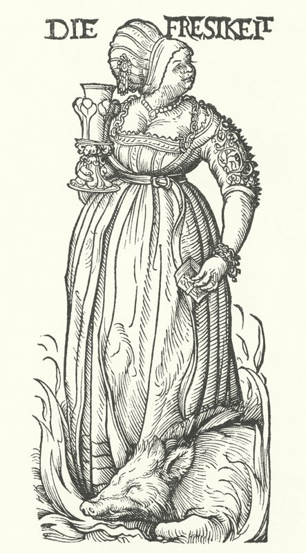 Gula: um dos sete pecados mortais (gravura) de Hans (after) Burgkmair