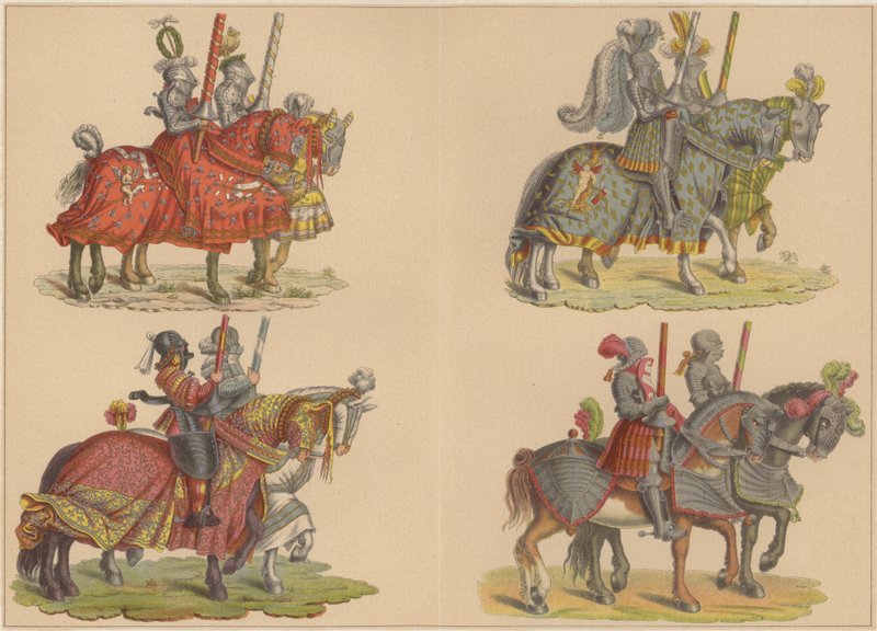 Cavaleiros a cavalo (cor litho) de Hans (after) Burgkmair