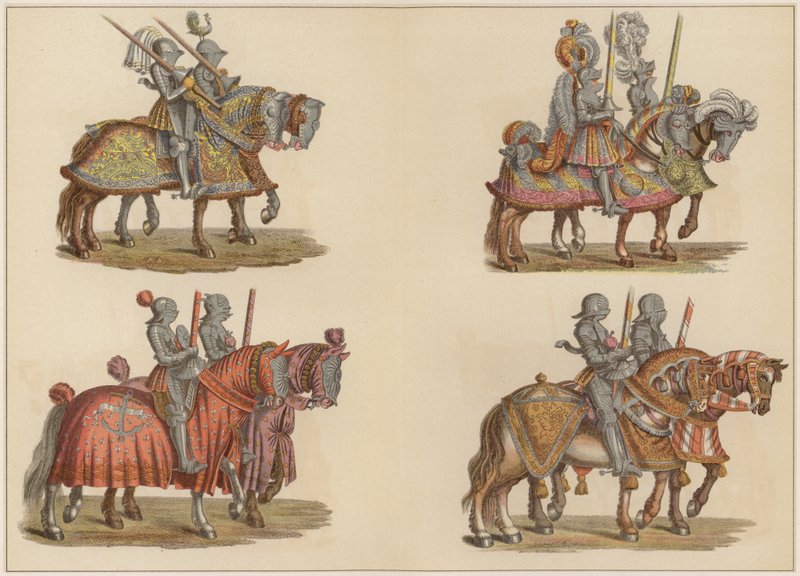 Cavaleiros a cavalo (cor litho) de Hans (after) Burgkmair