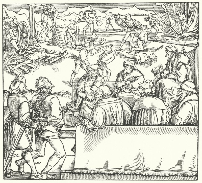 Sessão do tribunal (gravura) de Hans (after) Burgkmair