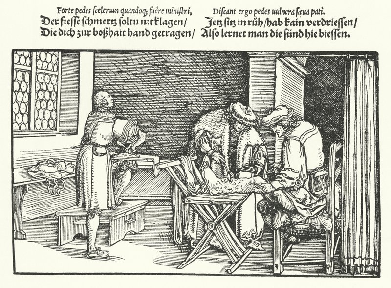 Úlceras ou feridas na perna (gravura) de Hans (after) Burgkmair