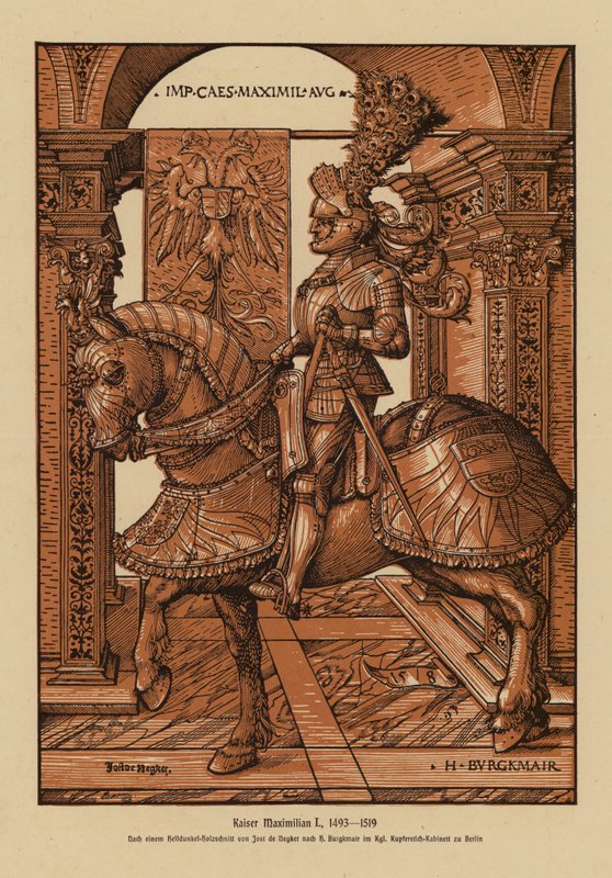 Maximiliano I, Sacro Imperador Romano-Germânico (xilogravura) de Hans (after) Burgkmair