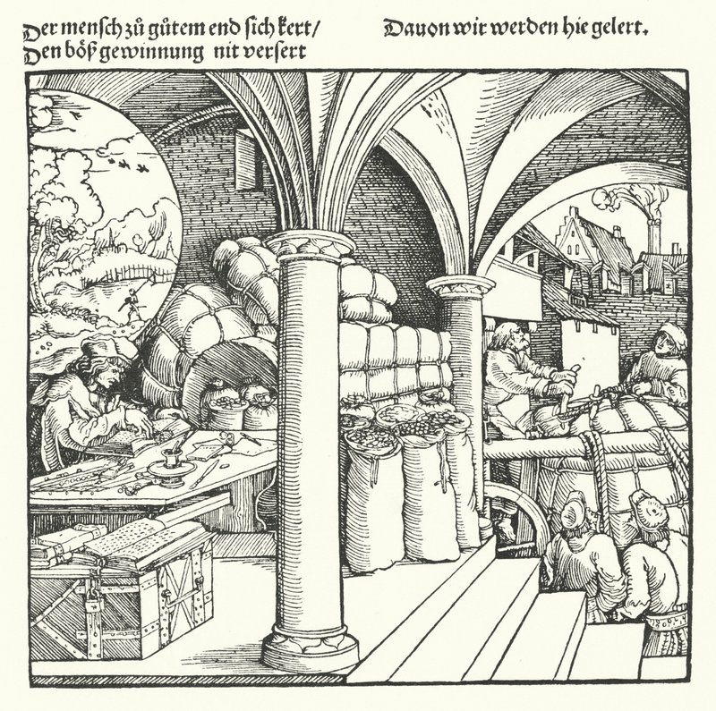 O Mercador Cauteloso (gravura) de Hans (after) Burgkmair