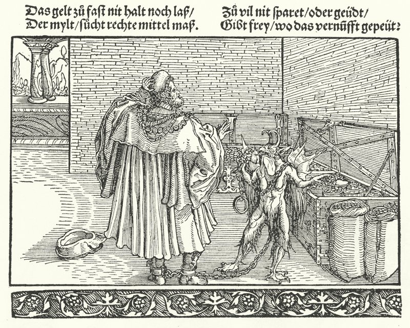 O Demônio da Avareza (gravura) de Hans (after) Burgkmair