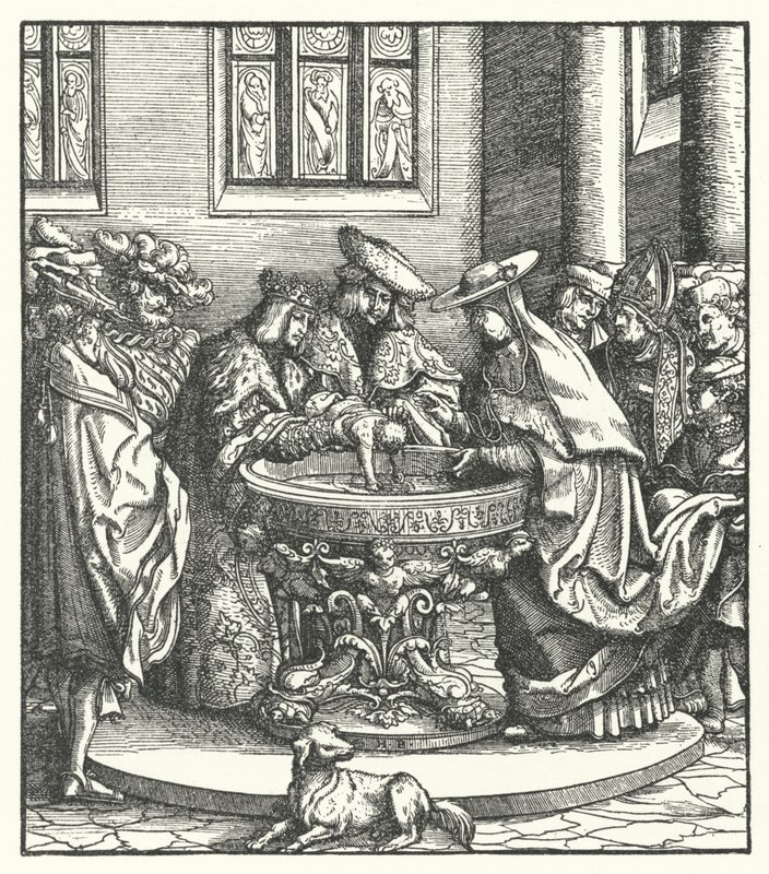 O baptismo do Arquiduque Maximiliano da Áustria de Hans (after) Burgkmair