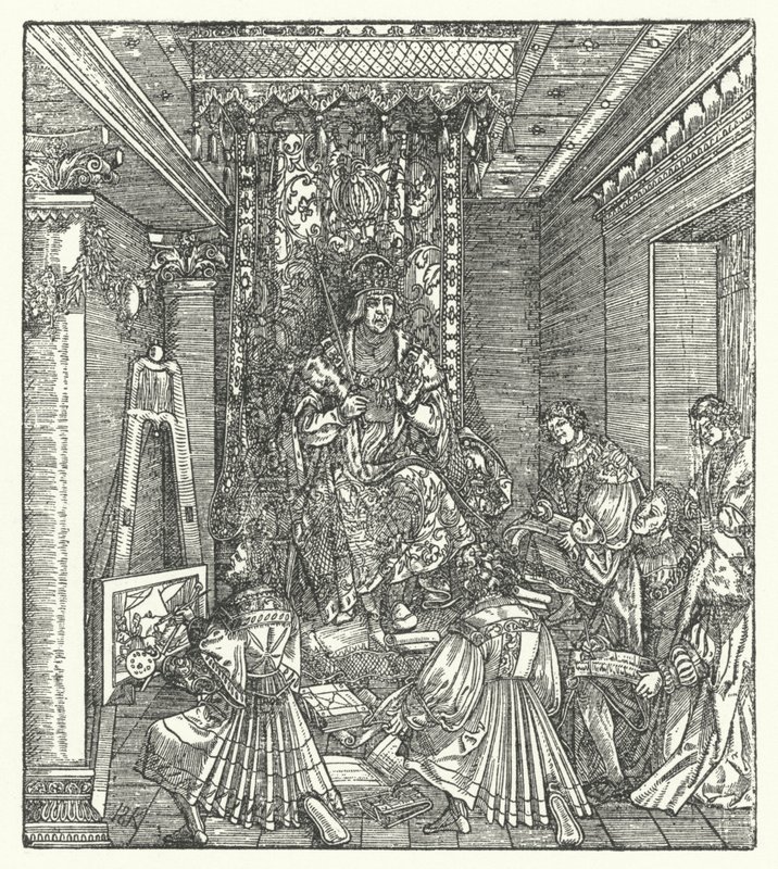 O príncipe com os proclamadores de sua glória (gravura) de Hans (after) Burgkmair