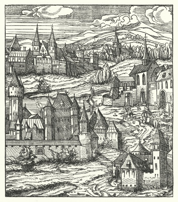 Wiener Neustadt, Áustria, terra natal de Maximiliano I, Santo Imperador Romano (gravura) de Hans (after) Burgkmair
