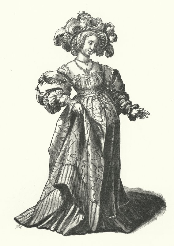 Figurino de uma mulher de Basileia (gravura) de Hans (after) Holbein the Younger