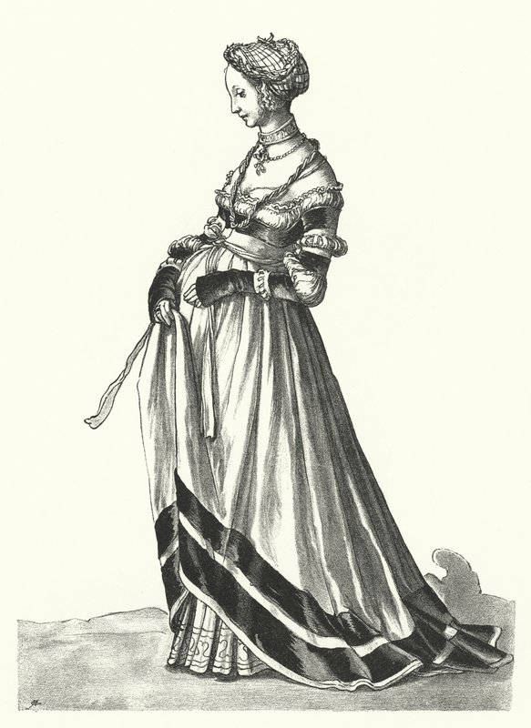 Figurino de uma mulher de Basileia (gravura) de Hans (after) Holbein the Younger