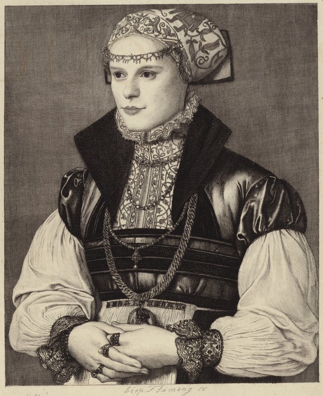 Retrato, de, um, mulher, em, 16º século, roupa de Hans Holbein der Jüngere