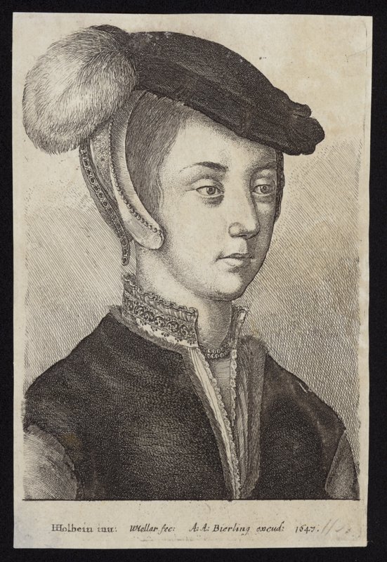 Mulher jovem, com, um, boné, com, pena de Hans Holbein der Jüngere