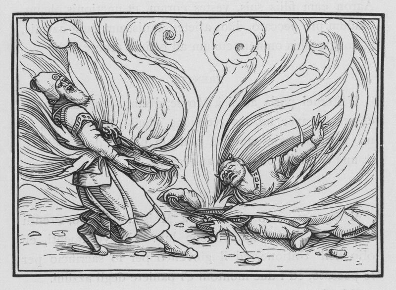 Nadab e Abihu são mortos pelo fogo, Levítico X, 1, 2 de Hans Holbein der Jüngere