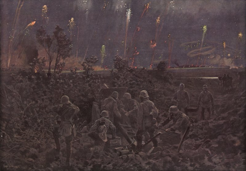 Ataque noturno (lito colorido) de Hans W. (after) Schmidt