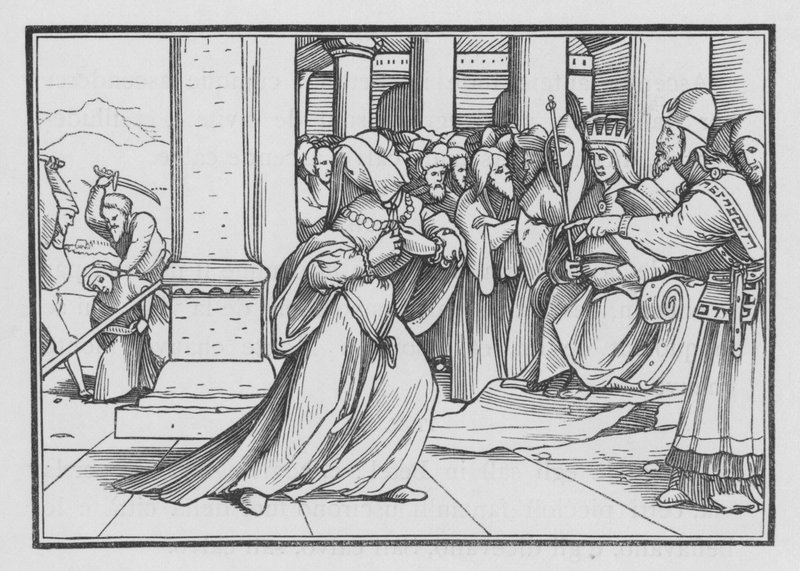 Atalia, Pressionando-se para a frente no templo, é tomada e morta, 2 Reis XI, 14 de Hans after Holbein the Younger