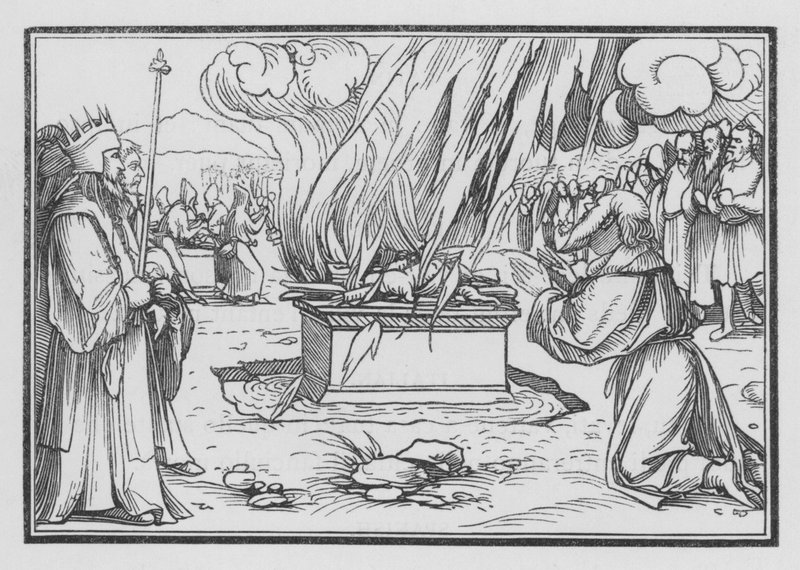 Elias, orando, é respondido pelo fogo do céu, 1 Reis XVIII, 38 de Hans after Holbein the Younger