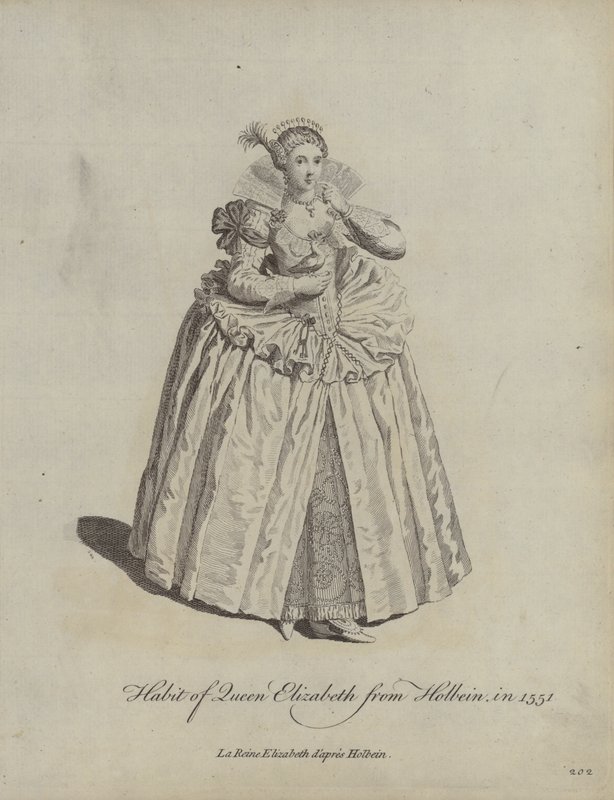 Hábito da rainha Elizabeth de Holbein em 1551 de Hans after Holbein the Younger