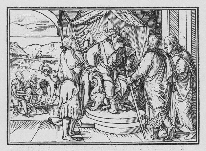Faraó Chideth Moisés e Arão por Sua Mensagem, Êxodo V, 2 de Hans after Holbein the Younger