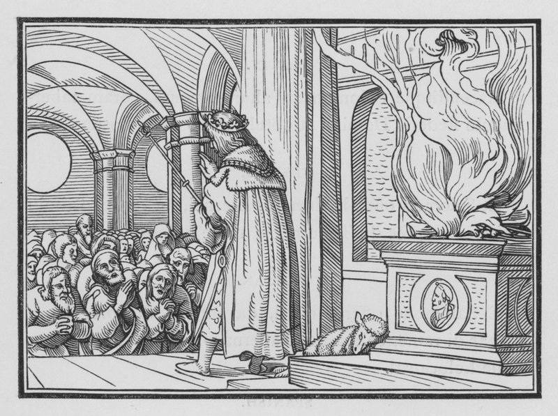 Salomão Abençoa o Povo e Elogita a Deus 2 Crônicas 6: 12 de Hans after Holbein the Younger
