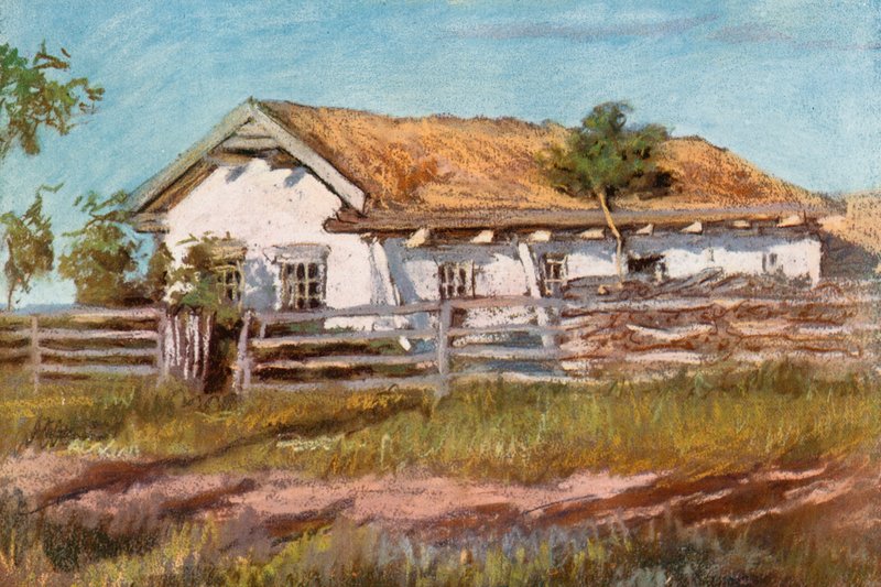 Uma casa de Doukhobor, perto de Veregin de Harold Copping