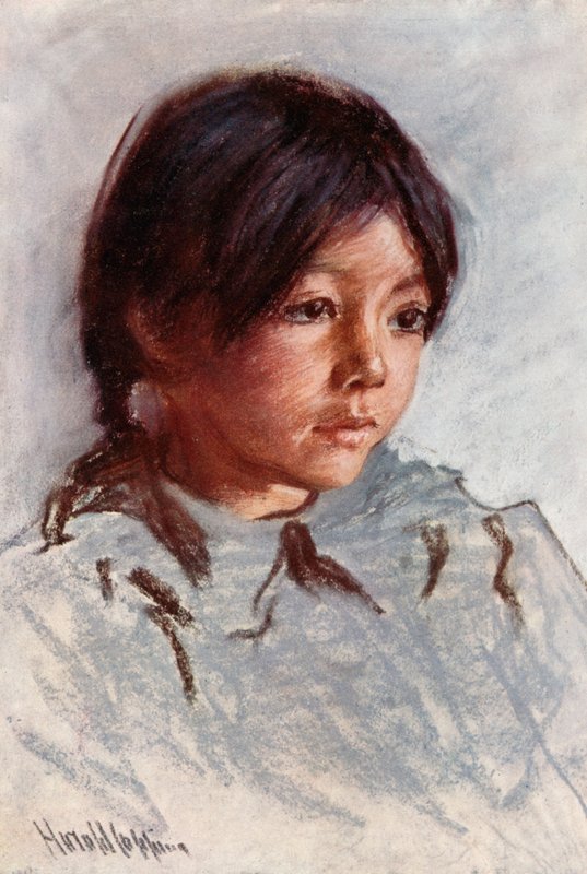 Chefe de Indian Child, Blackfoot Reservation, Alberta de Harold Copping